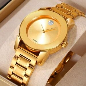 Women's Gold Stainless Steel Crystal Bracelet Watch Fashion Jewlery